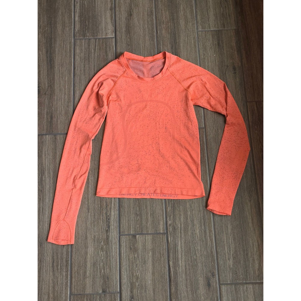 Lululemon Swiftly Tech Long Sleeve Shirt Waist Length Orange Space Dye Size 4
